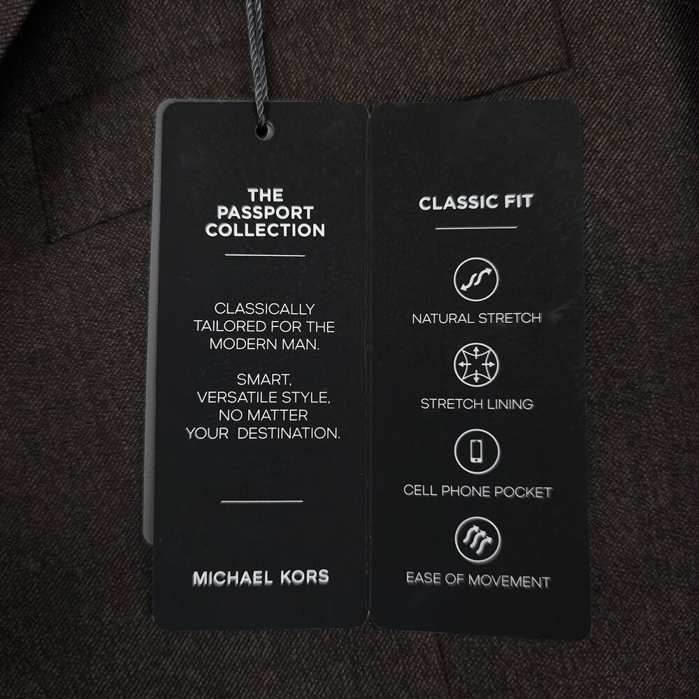Michael Kors Mens Classic Fit 2 Piece Suit 44L 40x34 Brown Stretch Wool Twill - Picture 3 of 16